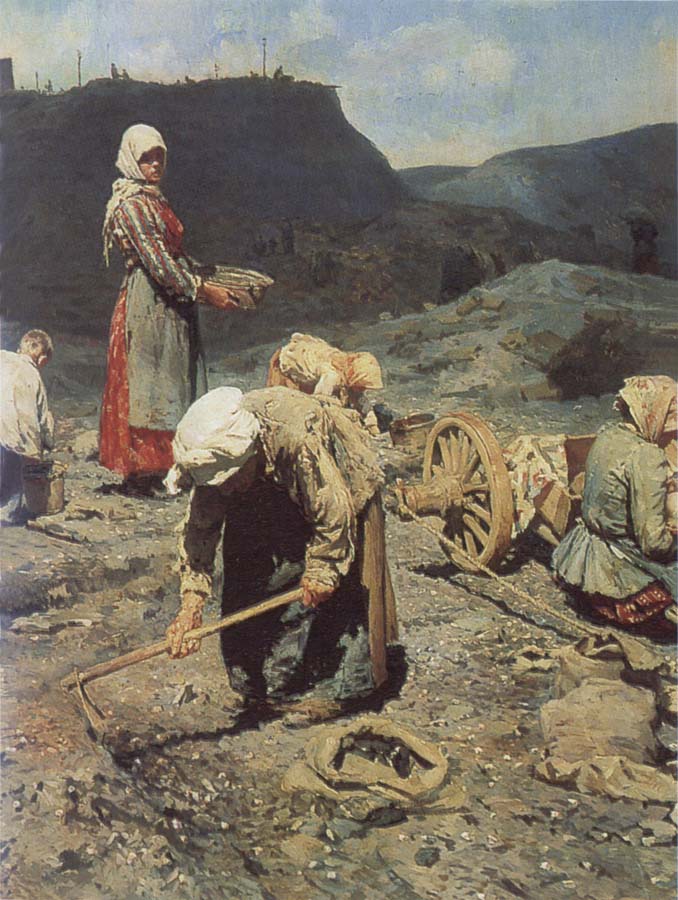 Poor People Collecting Coal in an Abandoned Pit